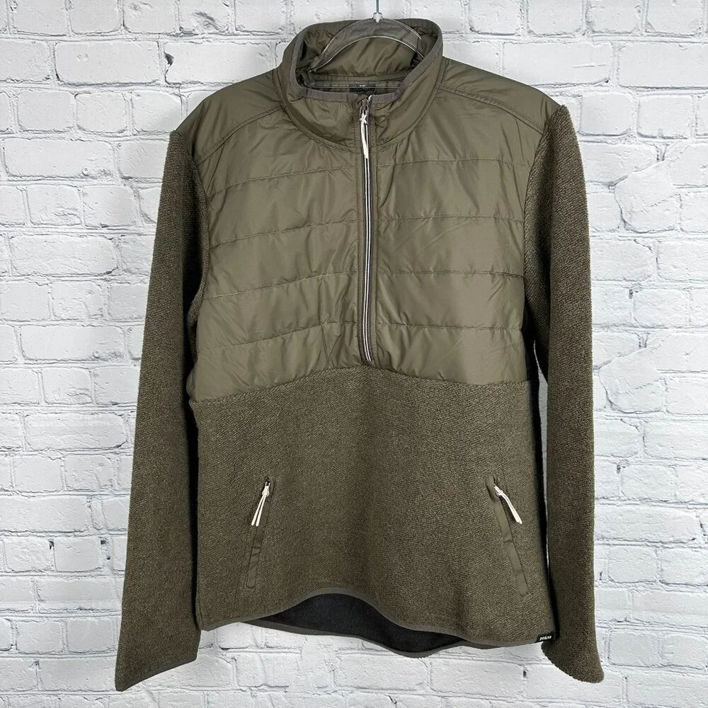 prAna Men's IncrediWool 1/2 Zip Wooly Bird Fleece Jacket, Size S, Slate Green‎